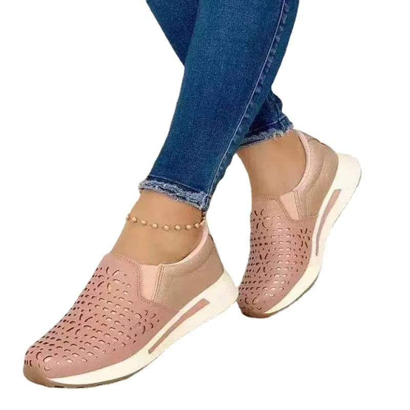 Women Platform Sneakers Shallow Loafers Vulcanized Shoes Breathable Hollow Out Casual Ladies Woman Zapatilias Mujer 42 43