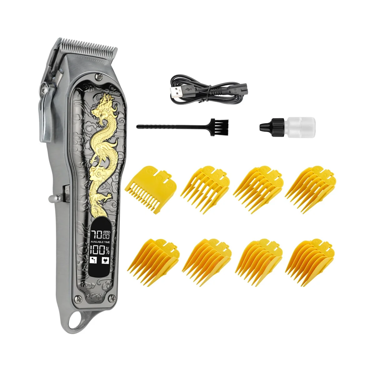 

All Metal Dragon Pattern Retro Electric Hair Clipper Rechargeable Hair Trimmer LCD Hair Dedicated Barber Machine,B