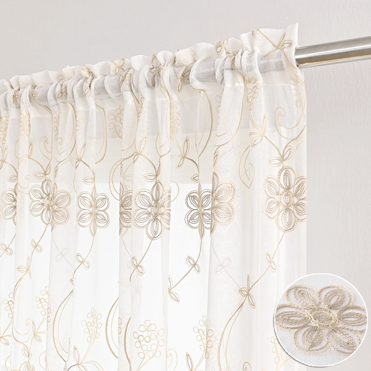 Cortinas transparentes con bordado Floral para decoración del hogar, tul blanco transparente para ventana de dormitorio y sala de estar, cortinas de cocina, varilla de bolsillo, novedad