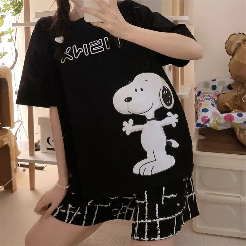 

Новинка 2022, Хлопковая пижама Snoopy с круглым вырезом, Милый Летний домашний комплект с короткими рукавами из аниме для пар, подарки на день рож...