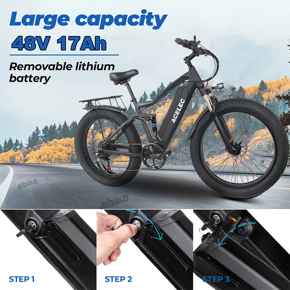Велосипед электрический 26-дюймовый с мотором 750 Вт и съемной литиевой батареей 48