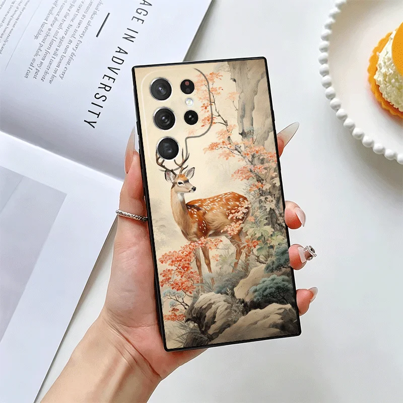 Фото Чехол для телефона с изображением оленя/лося для Samsung Galaxy S22 S23 Plus S24 FE S25 Edge S26 Ultra S20 S21 +, черный, мягкий, силиконовый №4