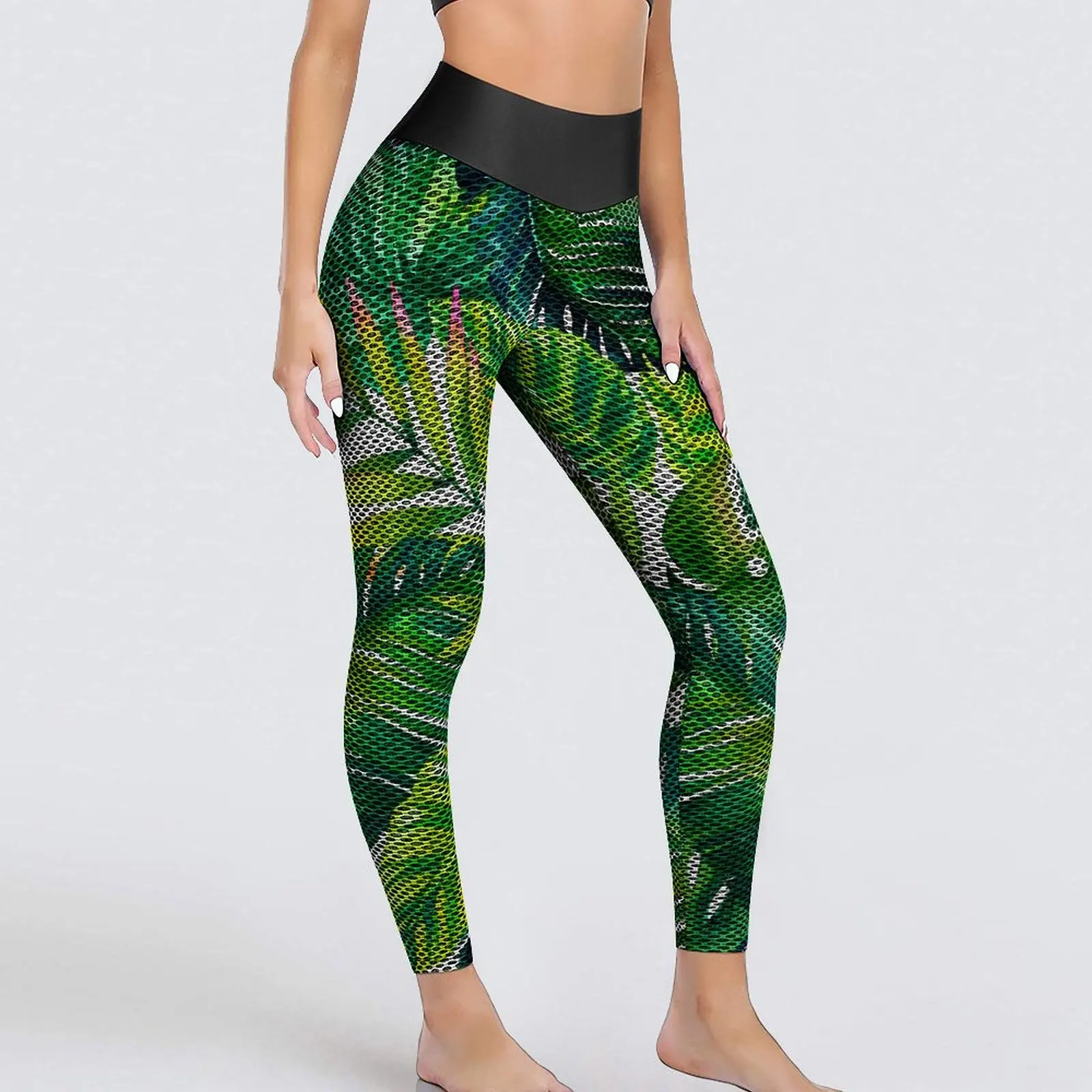 

Green Palm Leaves Yoga Pants Women Tropical Plants Print Leggings High Waist Novelty Yoga Sport Legging Quick-Dry Gym Leggins