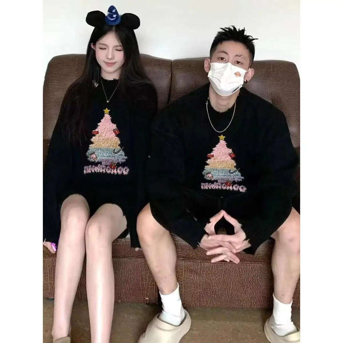 Christmas Couple Wear Fall and Winter New Arrival 2024 Year Red Sweater Battle Gown Matching Clothes |