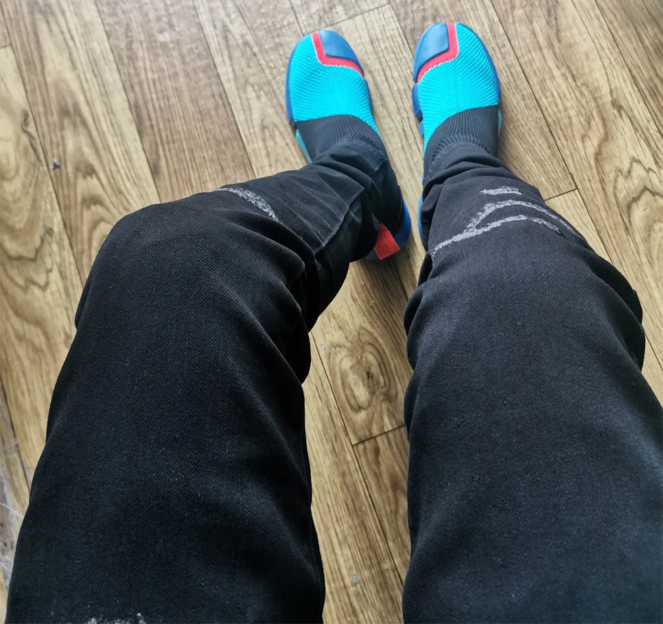 Retro Street Wear High Elastic Patchwork Hole Jeans Men's Slim Fit Casual Leggings Trendy Slim Pencil Pants Jeans For Men