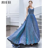 jeheth new arrival special shiny evening dresses 2022 v neck spaghetti straps lace up back evening prom party carpet gowns