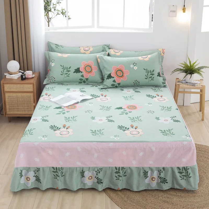 

Fashion Cotton Fitted Sheet Cover Cartoons Bedspread Bedroom Bed Cover Skirt Decoration Non-slip Mattress Skirt