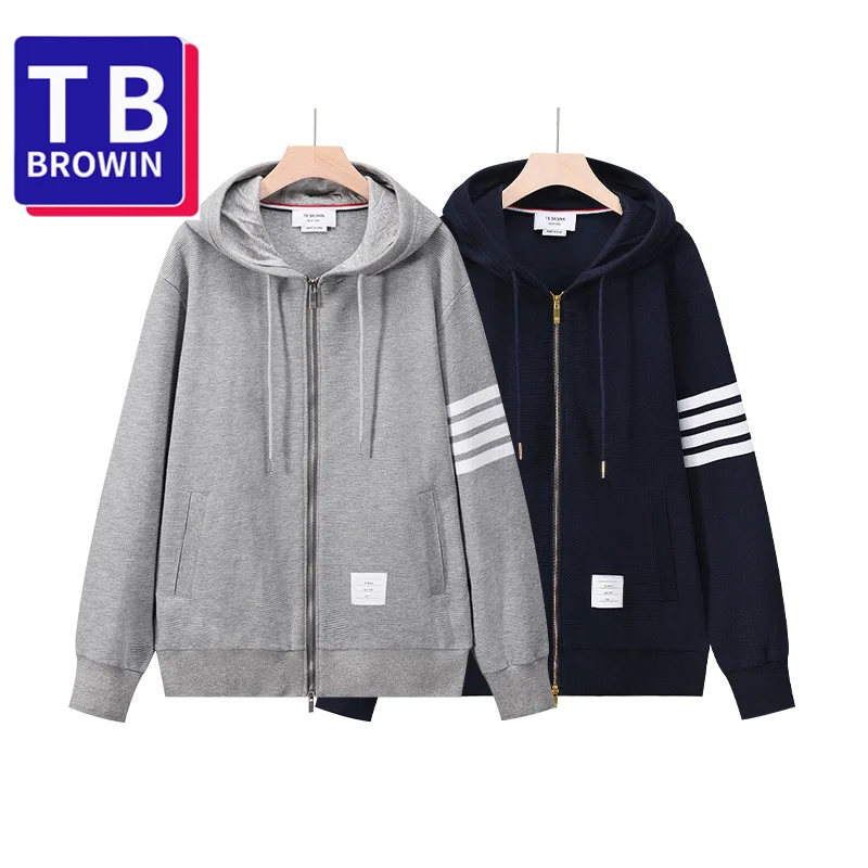 

TB BROWIN2023 Autumn and winter new men's yarn-dyed four-bar hoodie water ripple coat set
