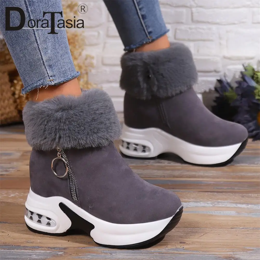 

Brand New Ladies Platform Ankle Snow Boots Fashion Zip Wedges High Heels Winter Faux Fur women's Boots Casual Party Woman Shoes