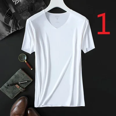 

Мужская футболка с коротким рукавом из ледяного шелка, Корейская приталенная летняя полосатая футболка с коротким рукавом