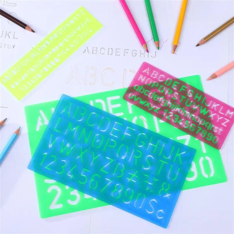 

4Pcs Household Printing Stencils Spray Stencils Letter Stencil Number Spray Alphabet Printing Plastic Templates Craft Use Diy