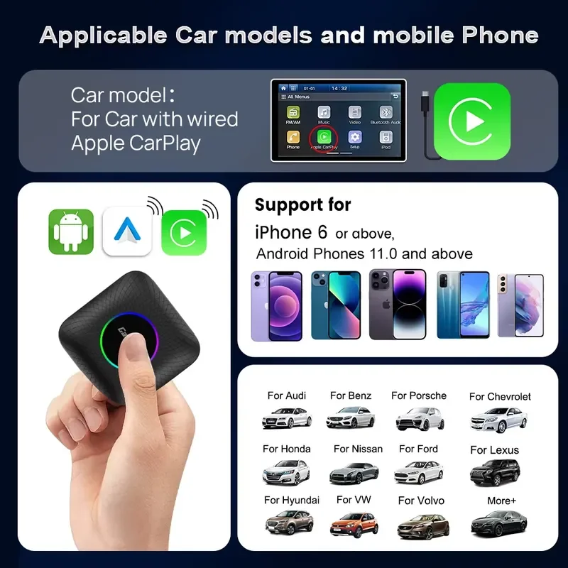 Мультимедийный автомобильный AI-бокс Carlinkit CarPlay на Android 13 Tbox Ambient SMm6225 с беспроводным CarPlay, 8128 ГБ, Netflix, YouTube, Auto (art.: 3920daa87afdf) - 3920daa87afdf