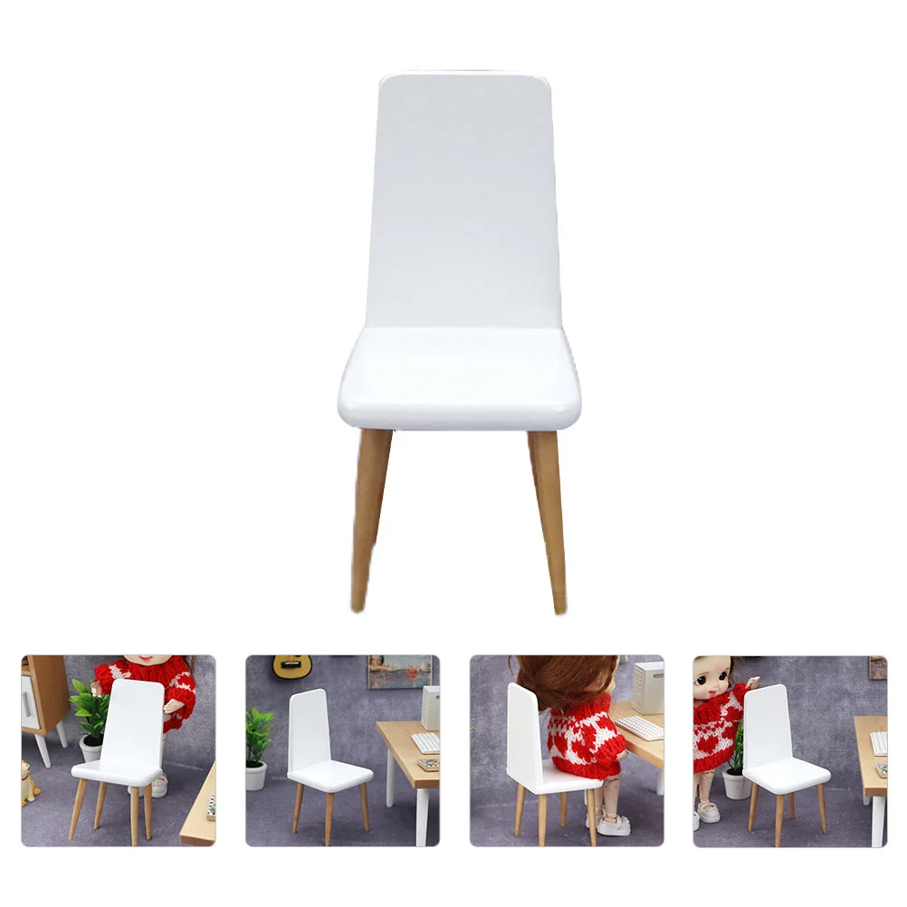 

Small White Chair Miniture House Furniture Simulation Model Car Miniature Birch Adornment Dolly Supplies Wooden