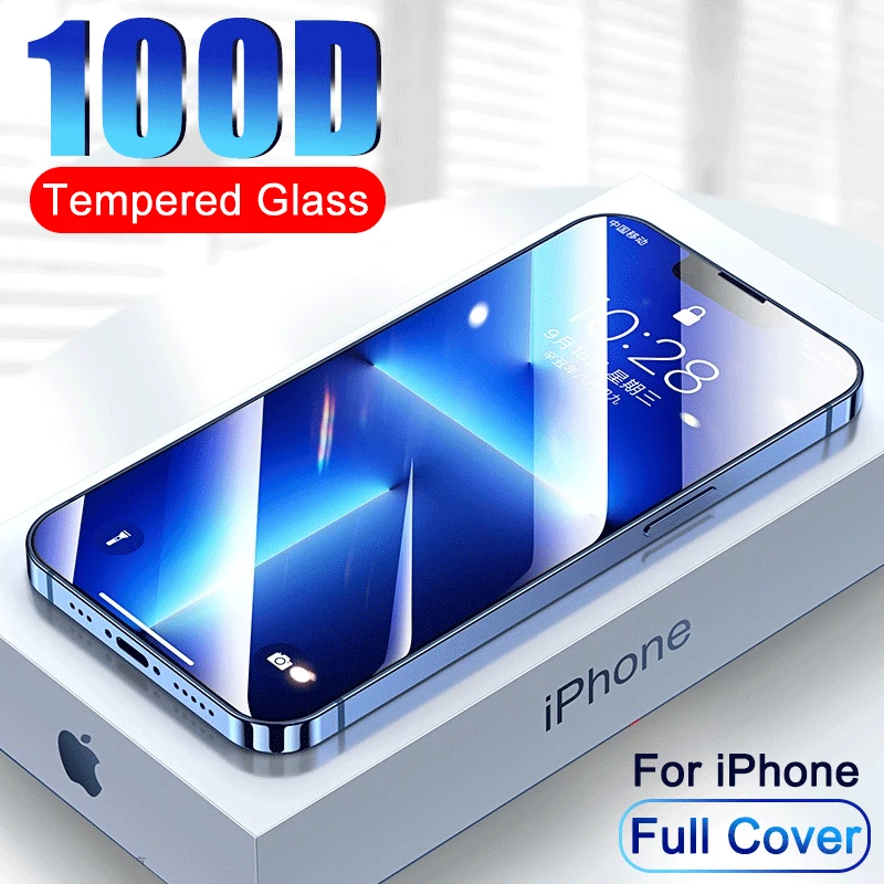

100D Full Cover Protective Glass on the For iphone 13 12 11 Pro MAX Screen Protector For iPhone X XR Xs Max 7 8 6 Plus SE Glass
