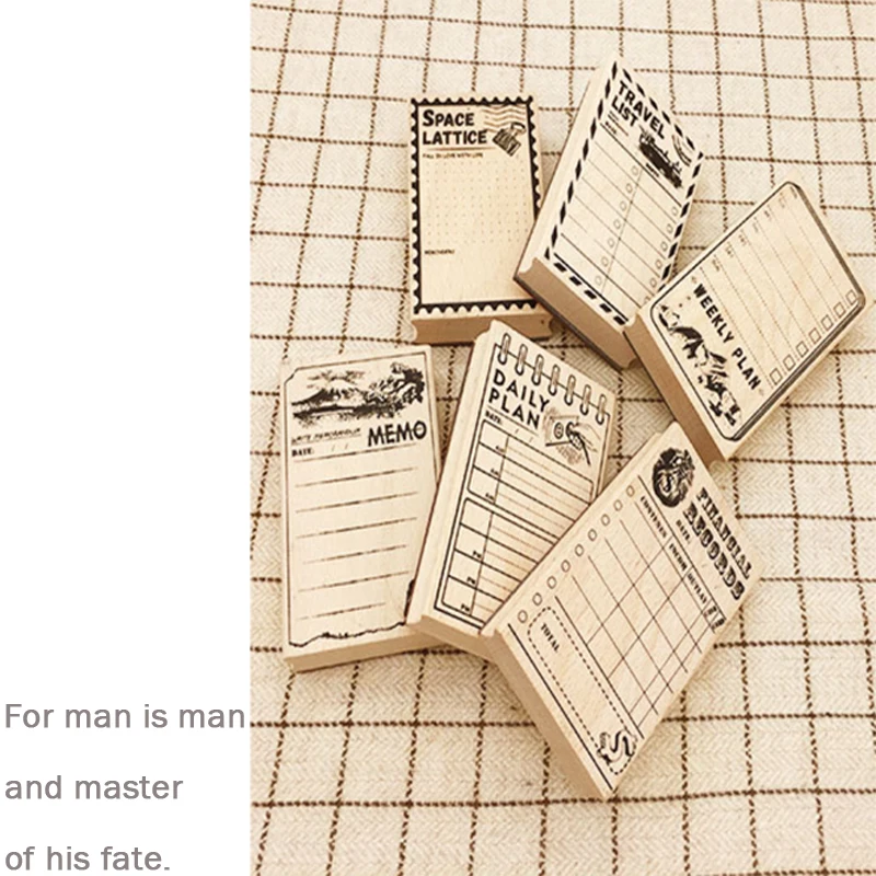 6pcs/lot New Vintage PLAN SCHEDUAL Wooden Rubber Stamp for DIY scrapbooking school stationery | Канцтовары для офиса и дома