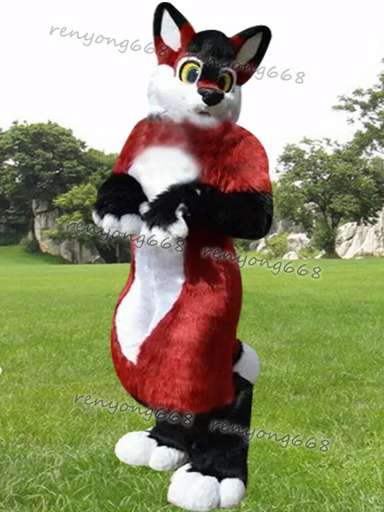 

Long Fur Husky Dog Fox Mascot Costume Fursuit Halloween Furry Suit Party Dress Up Cosplay Cartoon Outfits