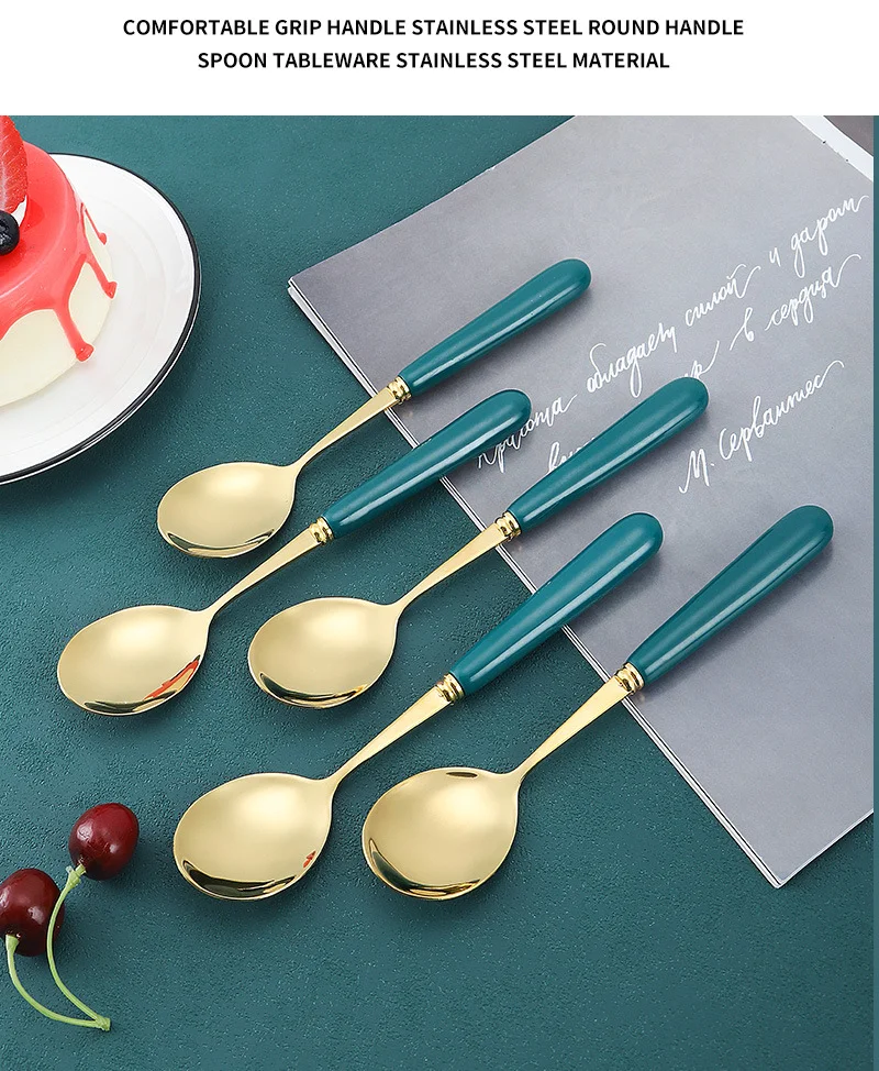 5PCS Stainless Steel Thickening Spoon Long Handle Coffee Spoon Dessert Spoon Soup Spoon Home Kitchen Essential Tools Cutlery Set