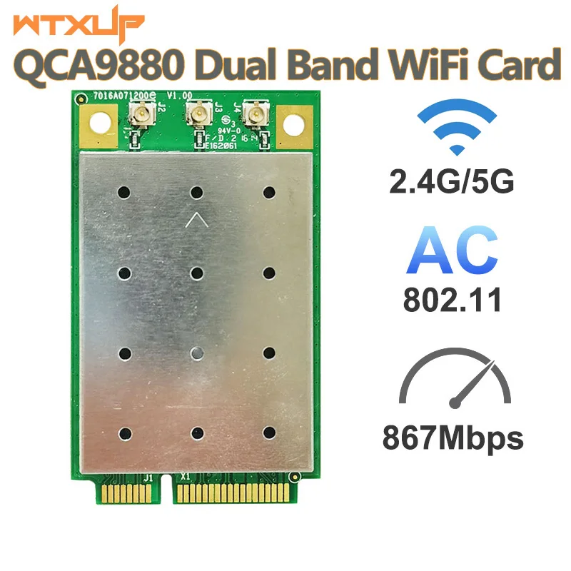 Сетевая карта QCA9880 1300 Мбит/с 802.11AC 3x3 MIMO точный размер Mini PCIE Wi-Fi для Win 7 8 10 11/Linux