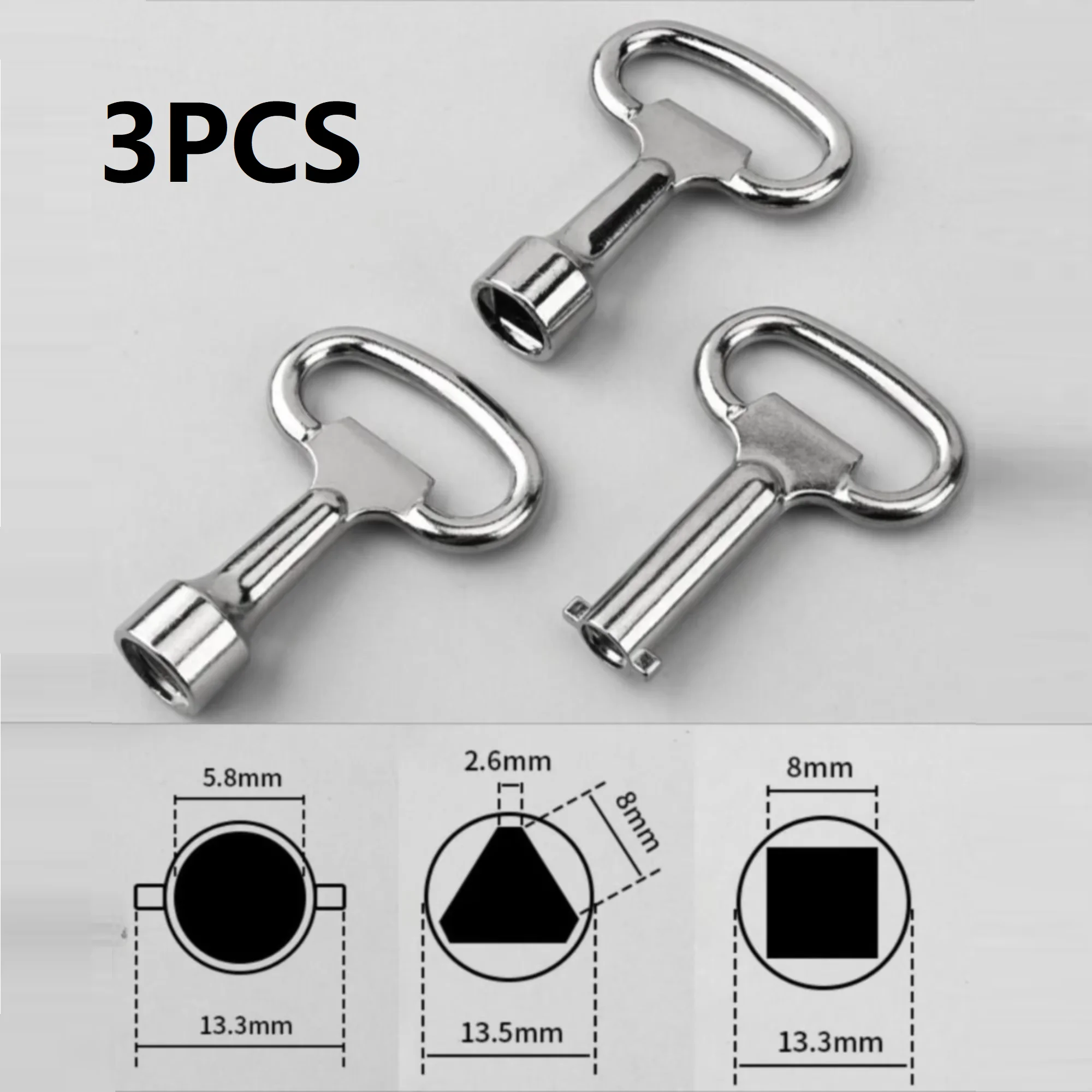 3 шт. серебряный внутренний треугольный ключ, квадратный ключ, водопроводный кран, 8 мм, вентиляционный ключ, ключ для лифта, счетчика воды, клапана, ключ