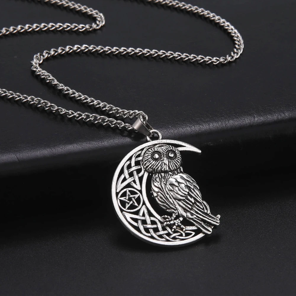 Fishhook Star Moon Owl Necklace Animal Irish Knot Viking Wicca Charm Pendant Rope Chain Gift For Man Woman Supernatural Jewelry