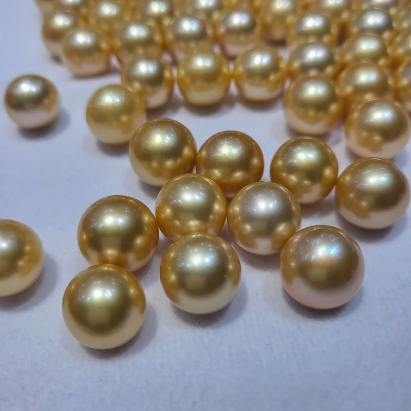 Золотые шарики морского цвета 12–13 мм голый круг сильные легкие частицы глубокое