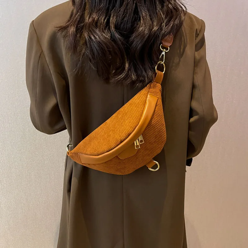 Corduroy Women's Popular Chest Bag Soft Casual Waistpack Multi-function Versatile Single Shoulder Crossbody Bag Portable Satchel