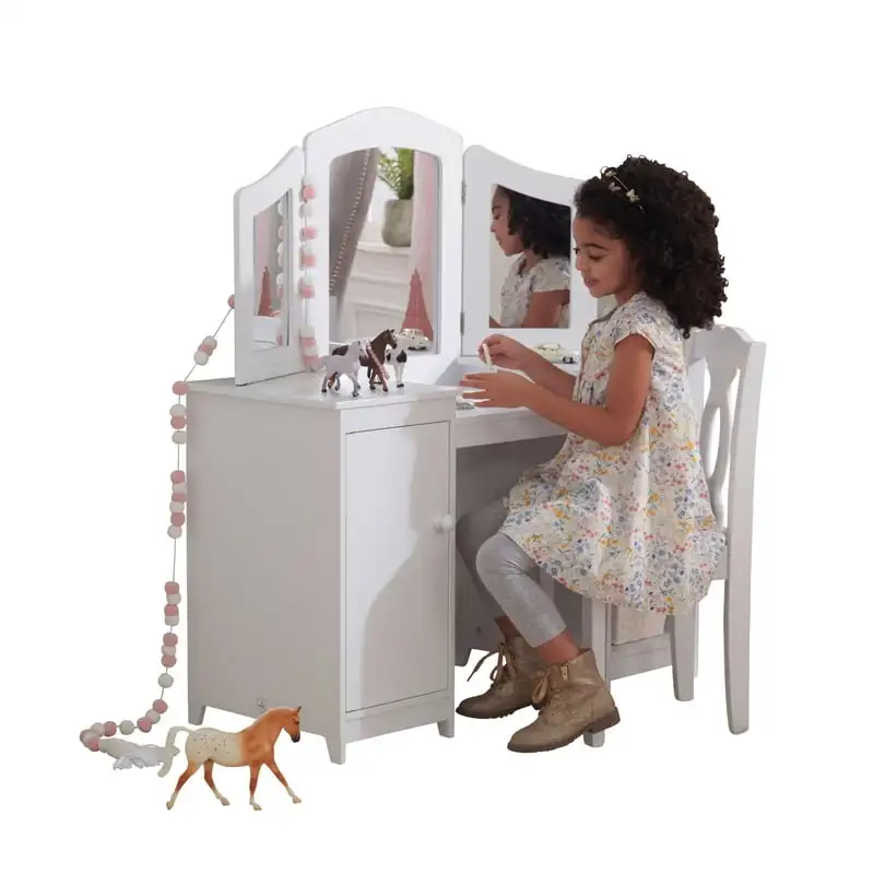 

Vanity & Chair with Mirror & Shelves, White