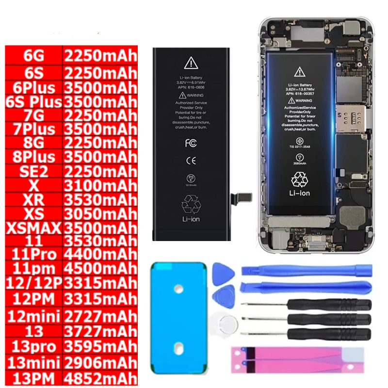 

For Apple iPhone 11 Pro MAX XS 12 XR X 8 Plus 7 SE2 Lithium Polymer Bateria 11Pro 8Plus 7Plus 12Pro High Capacity Battery