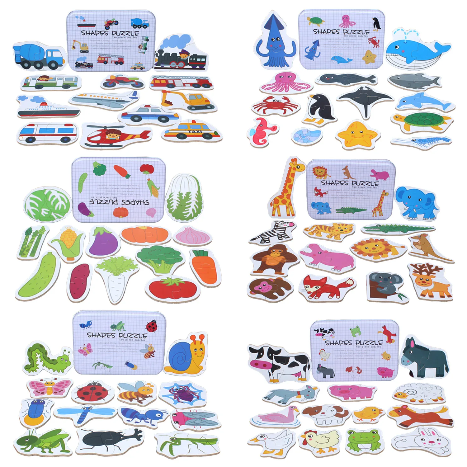 

Kids Cute Wooden Cartoon Pattern Shape Cognition Puzzle Flash Card Traffic Ocean Animal Vegetable Matching Learning Cards Toy
