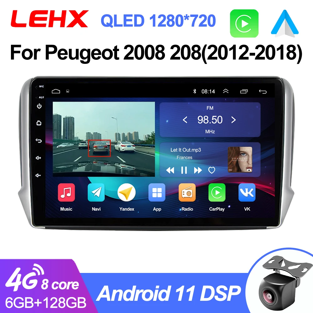 Автомагнитола LEHX Pro Android 11 2DIN Stereo для Peugeot 2008 208 Series 2012-2018 Car Multimedia Navigation GPS Carplay Radio DVD on.