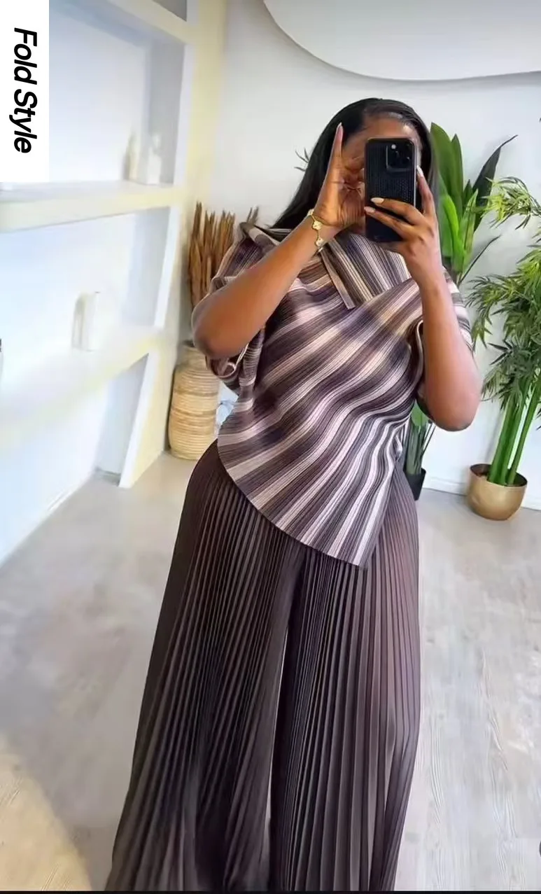 Полосатый плиссированный комплект из 2 предметов женский топ контрастного цвета