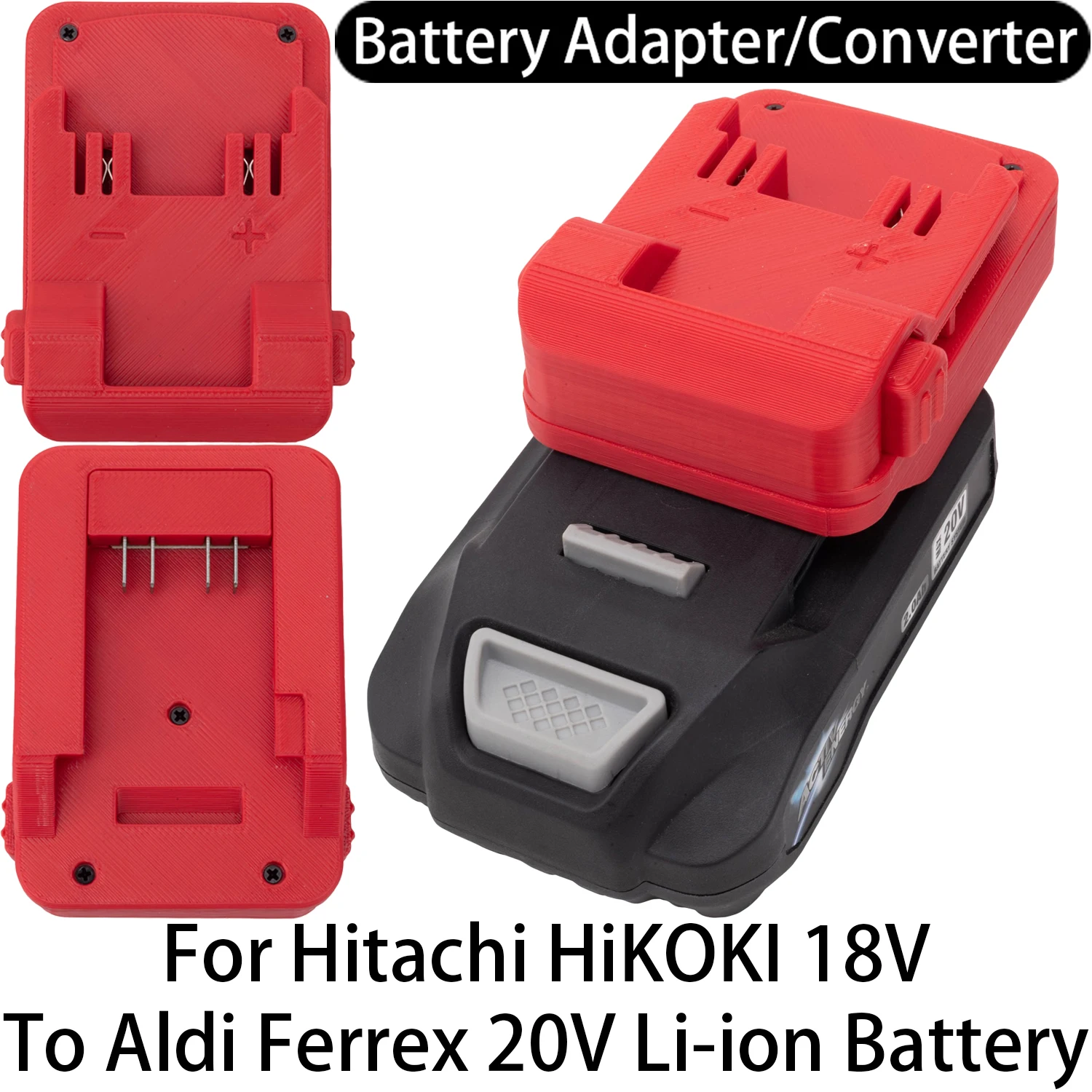 Фото Адаптер для аккумуляторов Hitachi HiKOKI 18V Li-ion для инструментов Aldi Ferrex 20V Li-ion, конвертер, аксессуар для электроинструментов №3