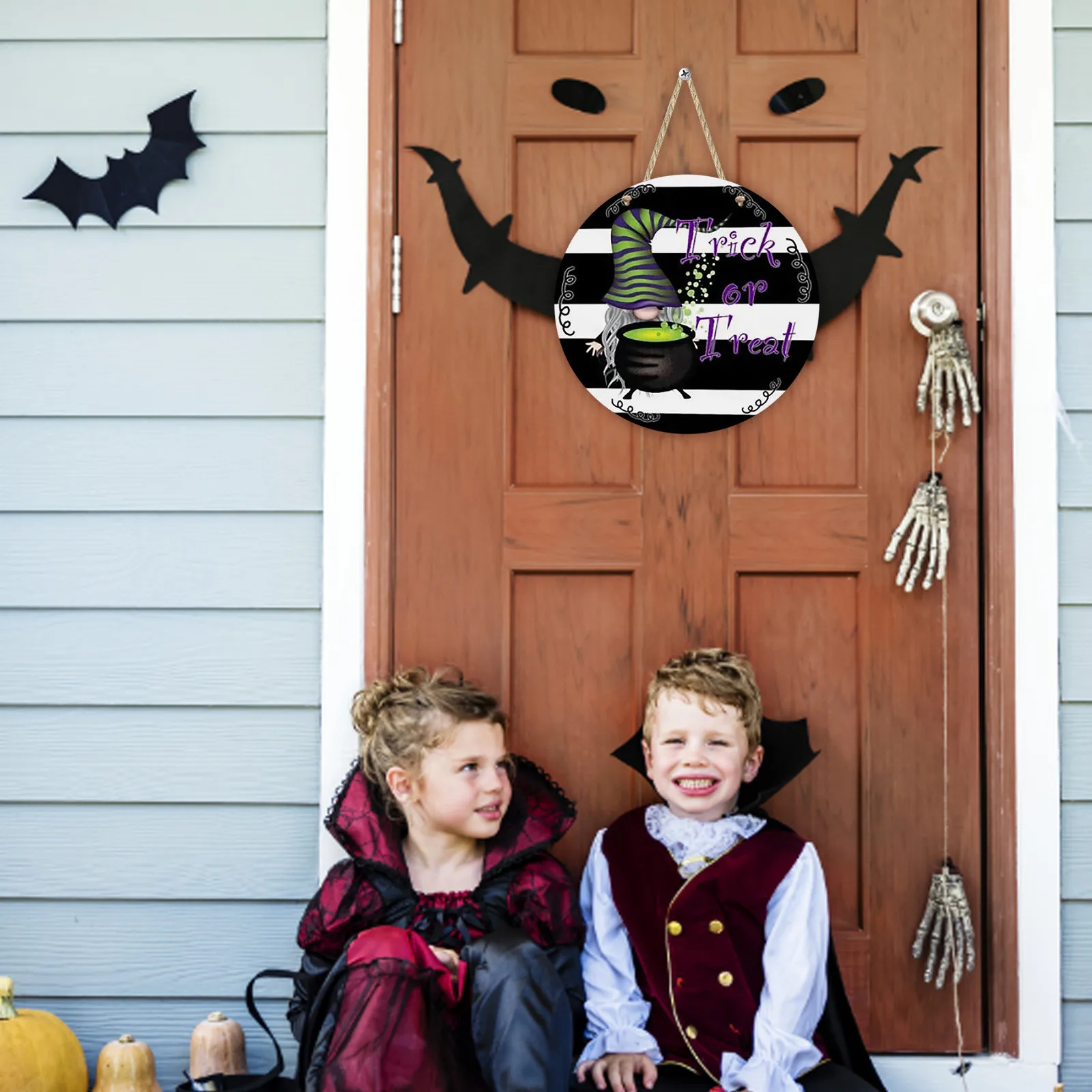 

Деревянные Подвески в виде призрака на Хэллоуин, украшение для вечерние на Хэллоуин, подвесные знаки для двери, детская игрушка