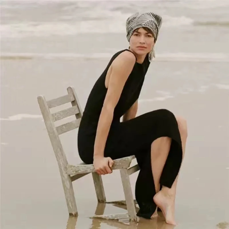 

TOTEM* Diamond-knitted Jacquard Slim Tank Dress Slit round neck wool long skirt simple commuter style