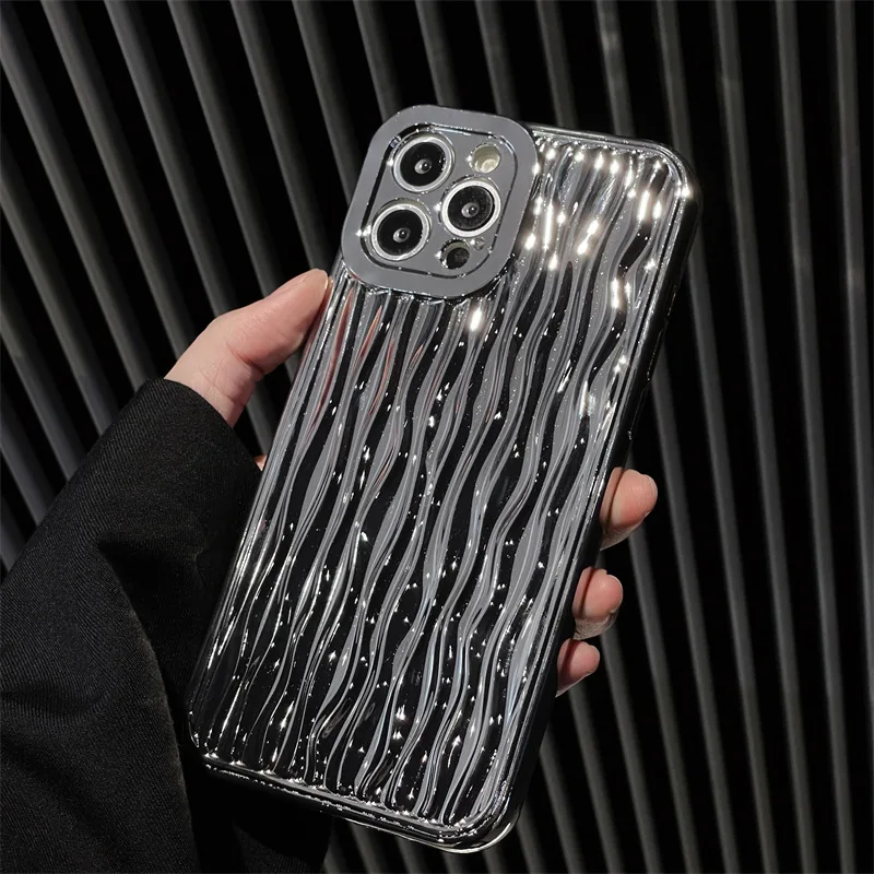 

Silver Water Ripple 3D Phone Case Cover for IPhone 7 8 14 Plus 11 12 13 14 Pro X XR XS Max Shockproof Case for IPhone 14 Pro Max