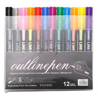 81224pcs marker pen ink adhesion easy to use outline double line pen flash marker for doodling outline pen metallic marker