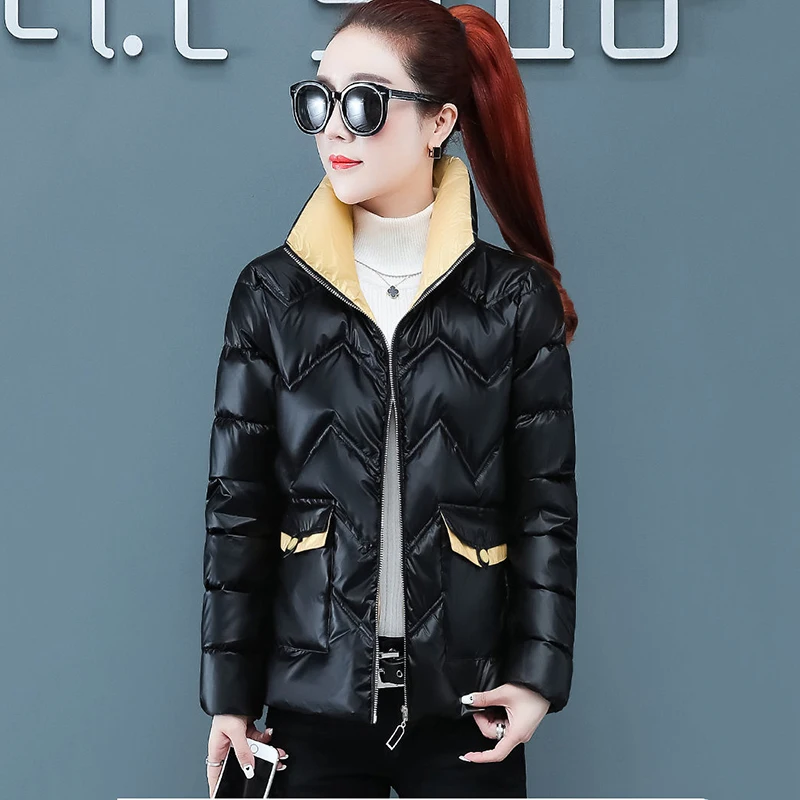 Down Padded Jacket Women's Short Bright Surface Thickened Stand-Up Collar Padded Jacket 2022 Winter New Fashion Warm Padded Coat