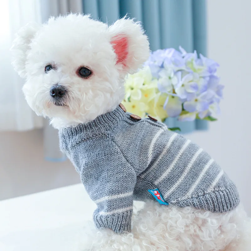 

Pet Clothes Autumn and Winter New Dog Cat Warm and Cold Two-piece Little Gentleman Sweater French Stripe Sweater Dogs Clothes