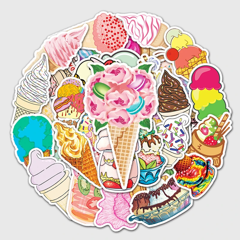 

50pcs Personalized Ins Style Ice Cream DIY Decoration Notebook Water Cup Guitar Computer Suitcase Car Sticker Waterproof Sticker