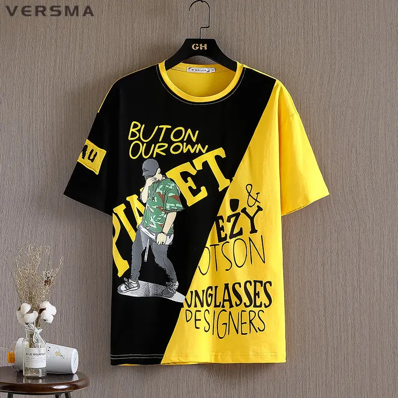 

VERSMA Korean Harajuku Retro Patch Graffiti Printed Tshirts Men Summer High Street Hip Hop Oversized T-shirt Women Dropshipping