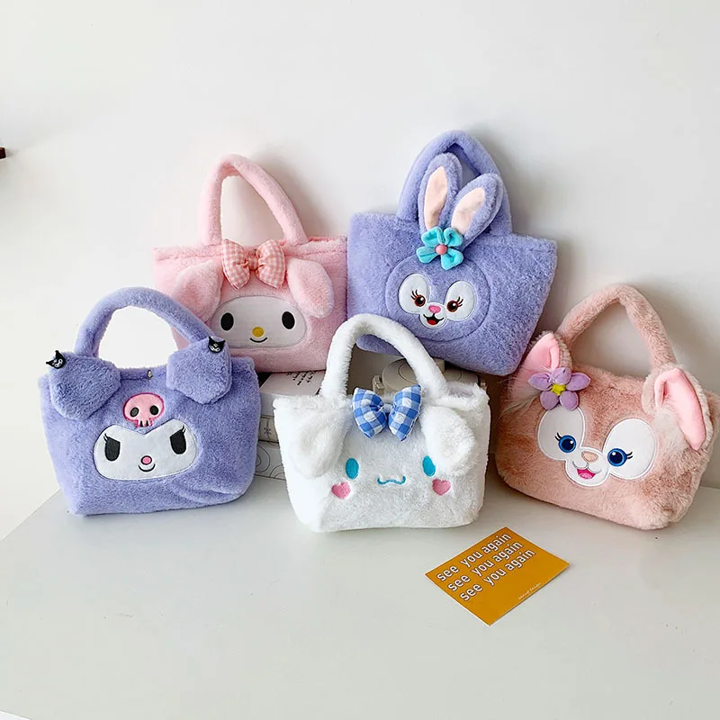 

Kawaii Sanrio Kuromi My Melody Cinnamoroll Plush Bag Anime Handbags Kt Cat Purin Dog Plushie Backpack for Girls