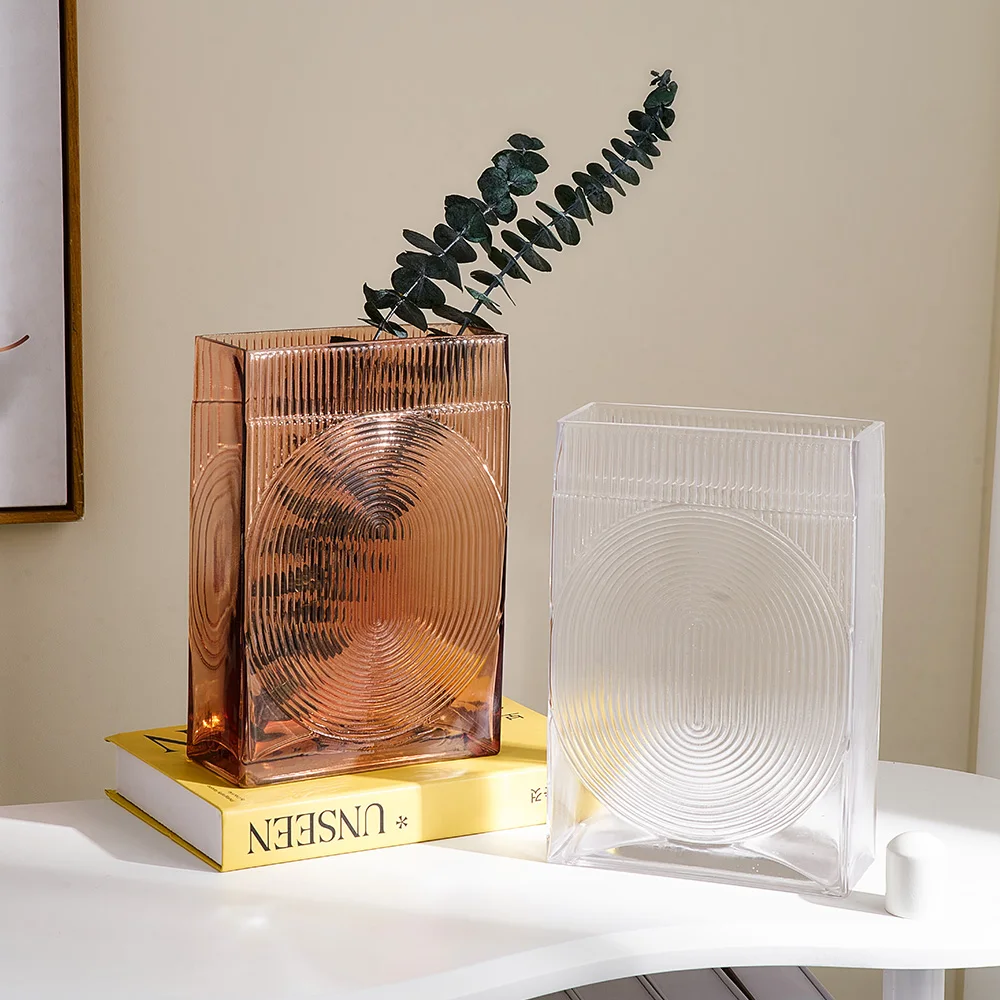 

Прямоугольная полосатая ваза в современном стиле для гидропоники, домашний декор, художественный стеклянный цветочный горшок для гостиной, аксессуары для стола