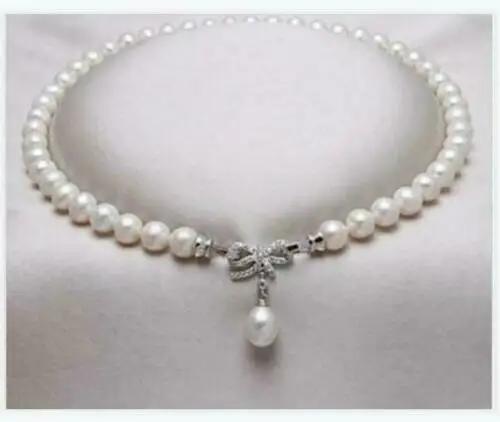 

AAAA Round 9-10mm Natural South Sea Real White Pearl Necklace 18"+ Pearl Pendant