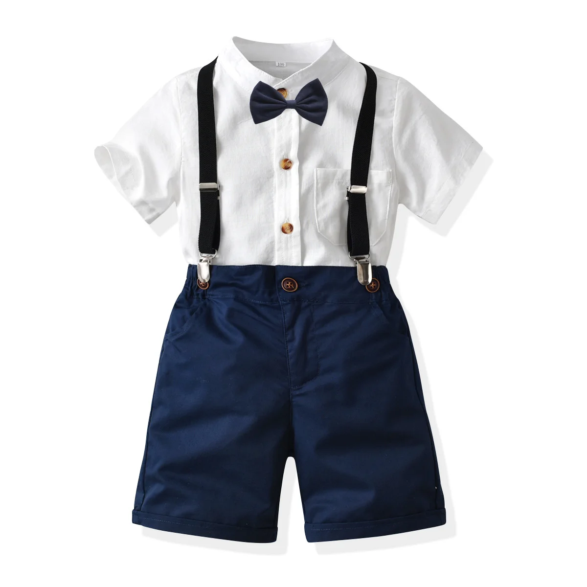 

2022 Boys' Stand Collar Short Sleeve Shirt Strap Shorts Set Children's Treasure Summer 61 Outfitkids Clothing Sets