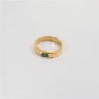 Joolim Высококачественные золотые PVD водонепроницаемые зеленые циркониевые кольца с конским глазом для женщин ювелирные изделия из нержавеющей стали оптом
