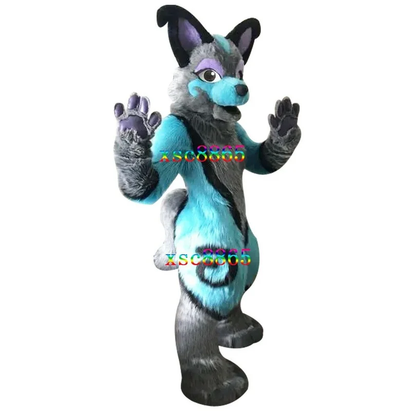 Fursuit длинный меховой красочный костюм хаски собака лиса Косплей маскарадный