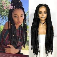 Braided Wigs 13X4 Synthetic Lace Frontal Wigs with Straight Faux Locs Crochet Hair Long Black Dreadlocks Braids Wig for Women