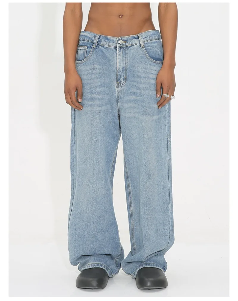 Корейские свободные мужские джинсы с прямыми штанинами универсальные