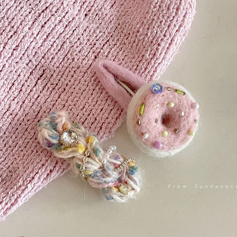 

Kawaii Doughnut Hairpins Creative Doughnut Handmade Hair Clips Autumn Winter Girl's Novelty Headwear