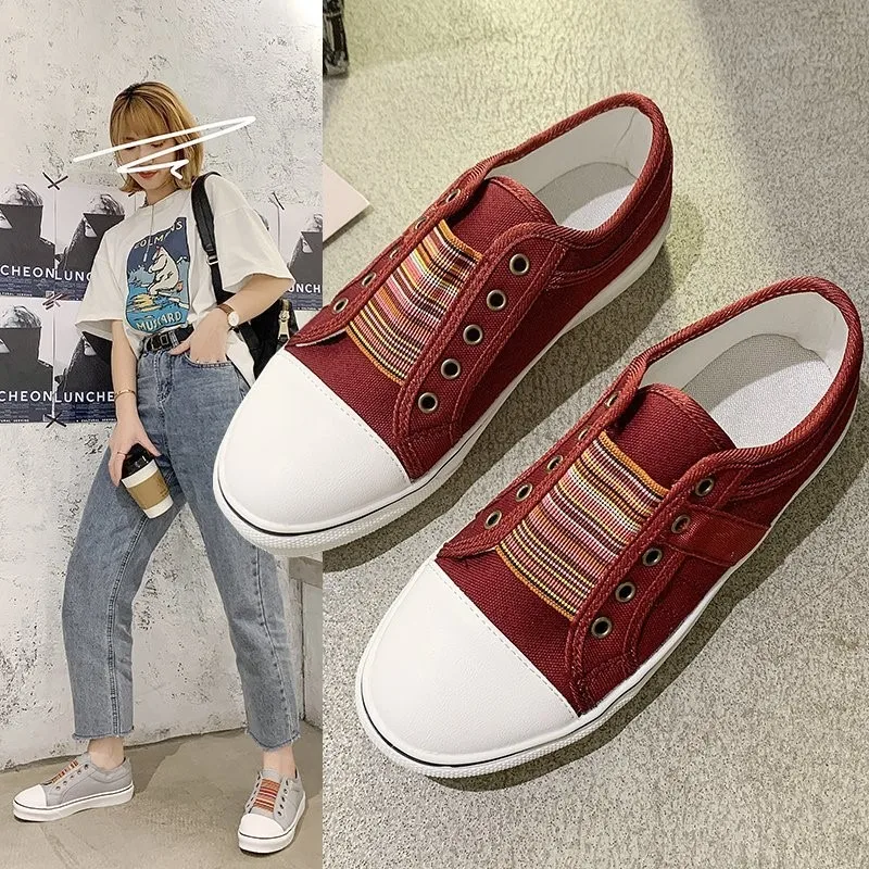 

Spring new canvas shoes women's thick soles slip-on loafers shoes single shoes large size women's sneakers shoes C935